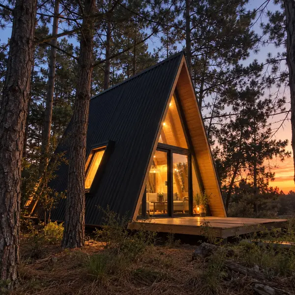 Ilustración: Diseño de tiny house a medida, al atardecer