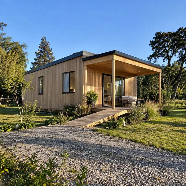 Ilustración: Tiny house para adultos mayores, vista en diagonal