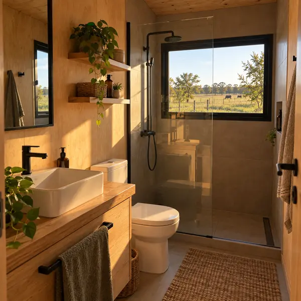 Ilustración: Tiny house de campo en Uruguay, baño