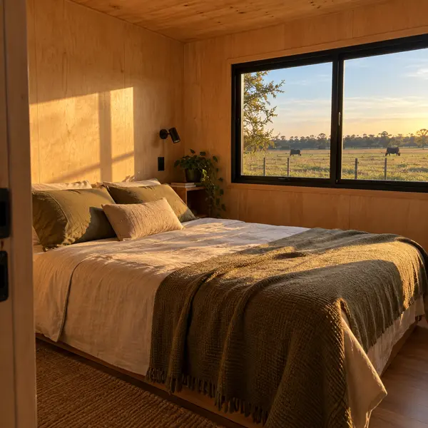 Ilustración: Tiny house de campo en Uruguay, dormitorio