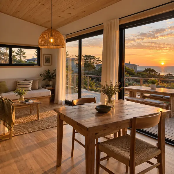 Ilustración: Tiny house en Punta del Este, estar-comedor