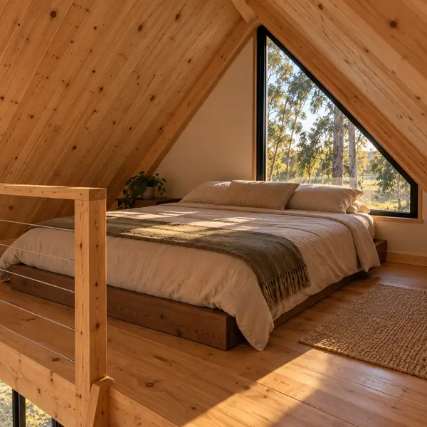 Ilustración: Tiny house con entrepiso, dormitorio