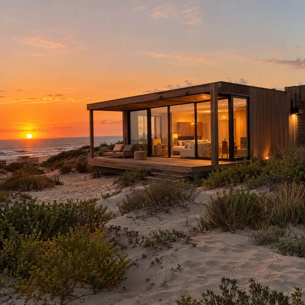 Ilustración: Tiny house en José Ignacio, al atardecer