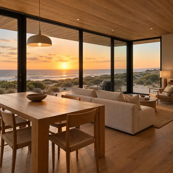 Ilustración: Tiny house en José Ignacio, estar-comedor