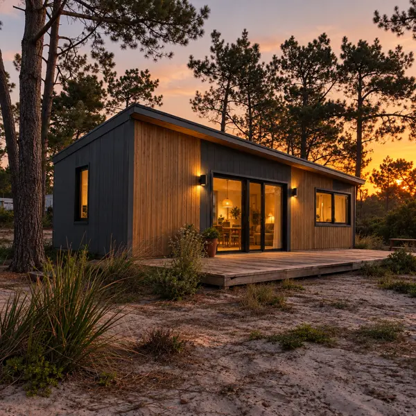 Ilustración: Tiny house en Ciudad de la Costa, al atardecer
