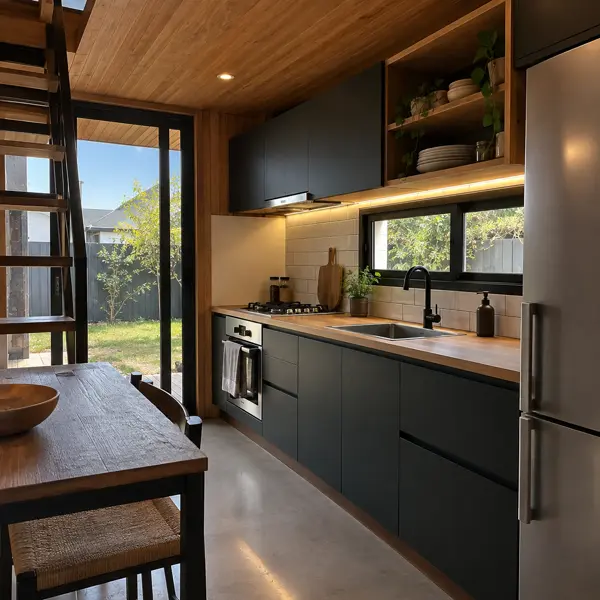 Ilustración: Tiny house de dos pisos, cocina