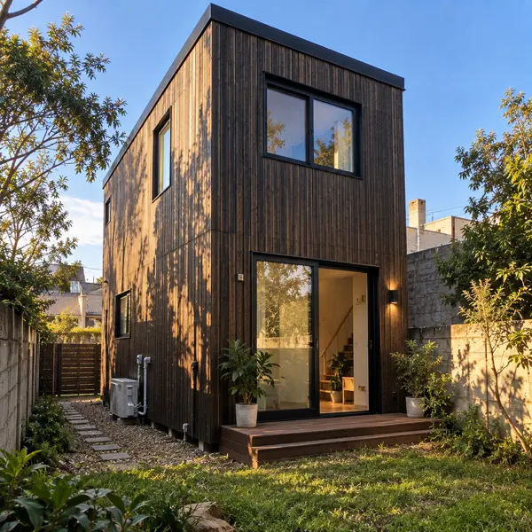 Ilustración: Tiny house de dos pisos, vista lateral