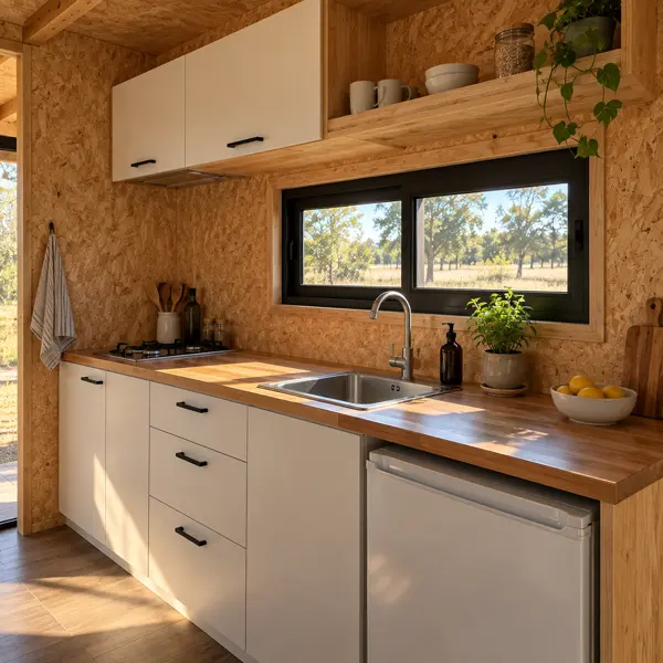 Ilustración: Tiny house en kit en Uruguay, cocina
