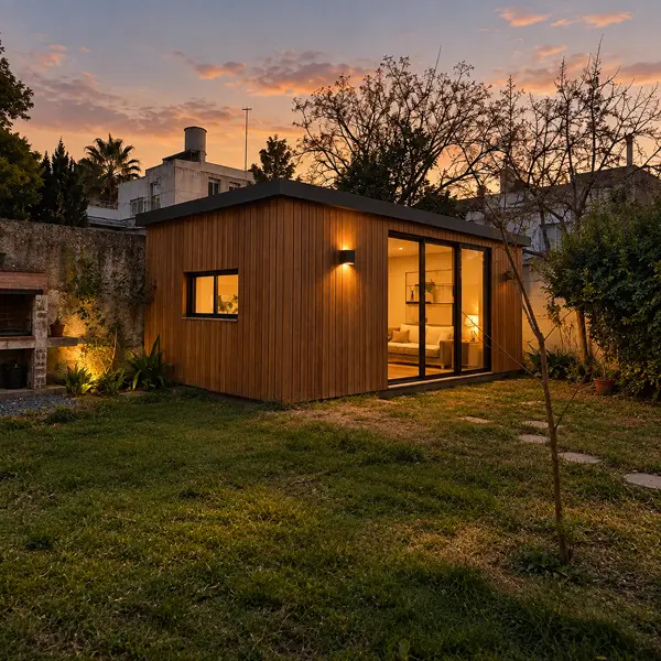 Ilustración: Tiny house en Montevideo, al atardecer