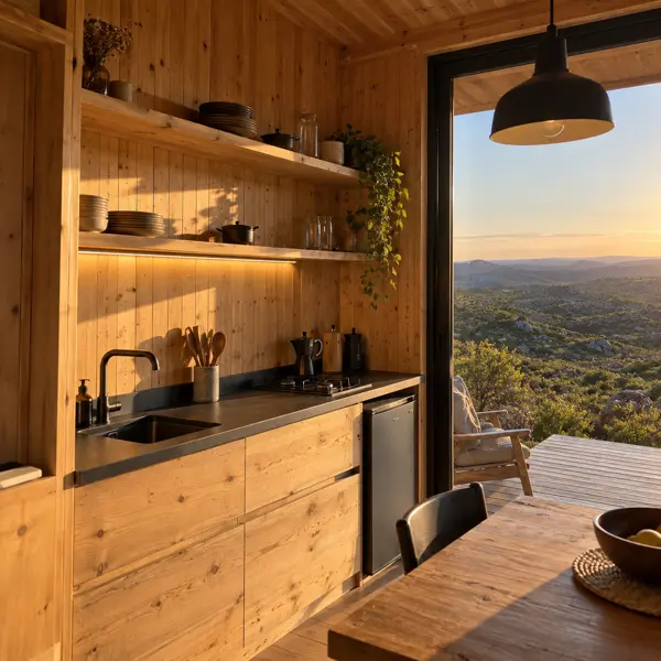 Ilustración: Glamping con tiny houses, cocina