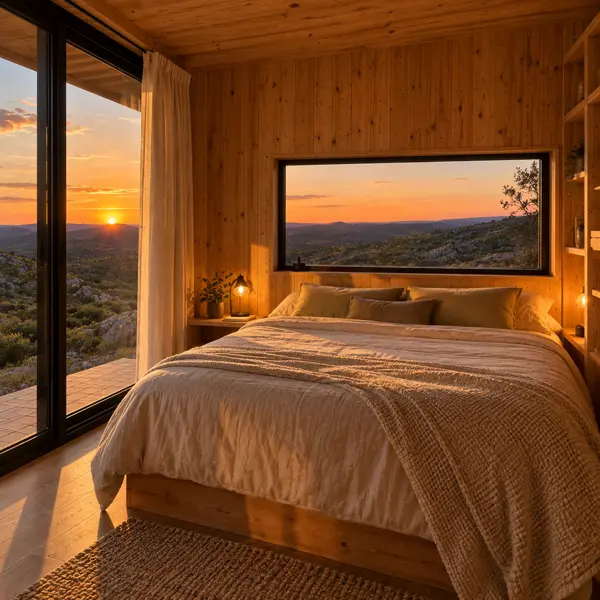Ilustración: Glamping con tiny houses, dormitorio