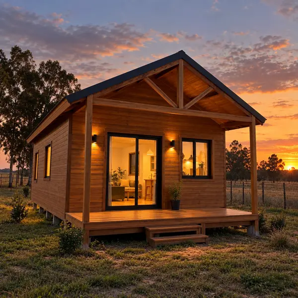 Ilustración: Tiny house en Colonia, al atardecer
