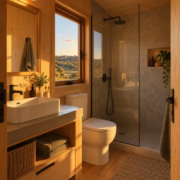 Ilustración: Tiny house off-grid en Uruguay, baño