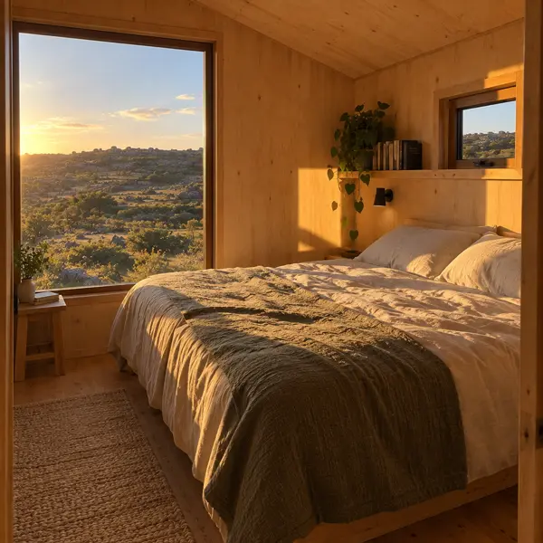 Ilustración: Tiny house off-grid en Uruguay, dormitorio