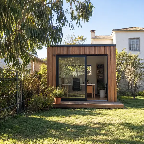 Ilustración: Tiny house oficina de jardín, fachada