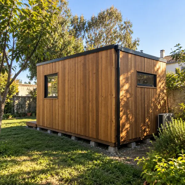 Ilustración: Tiny house oficina de jardín, vista lateral