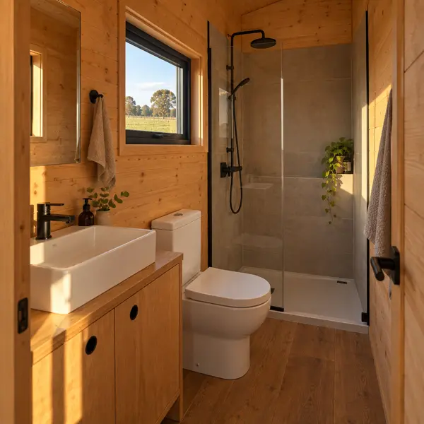 Ilustración: Tiny house sobre ruedas en Uruguay, baño