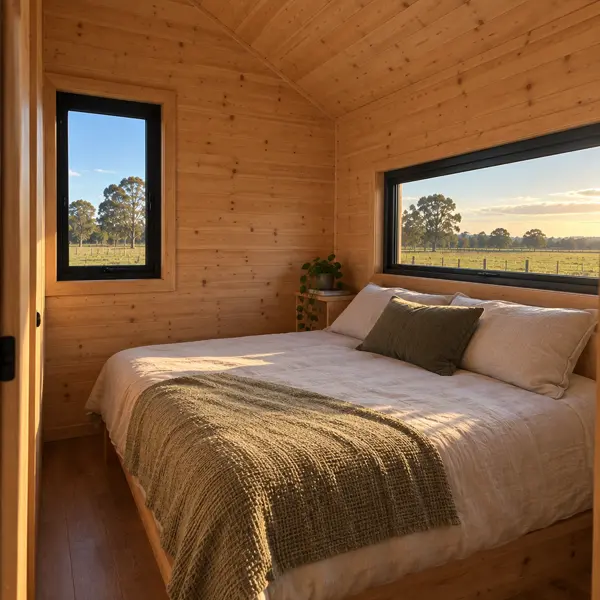 Ilustración: Tiny house sobre ruedas en Uruguay, dormitorio