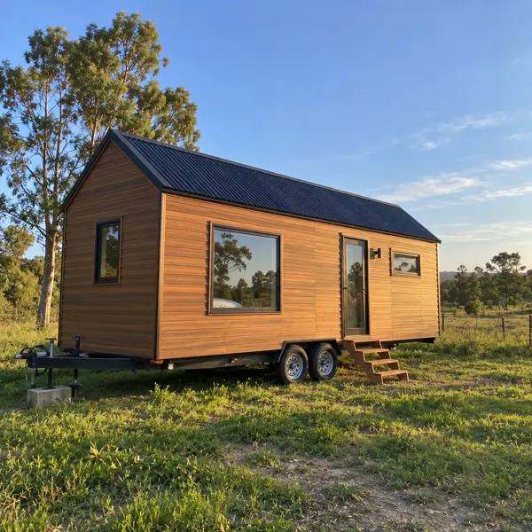 Ilustración: Tiny house sobre ruedas en Uruguay, vista en diagonal