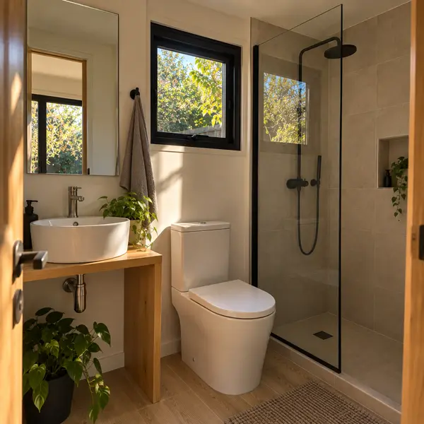 Ilustración: Tiny house de 15 m², baño
