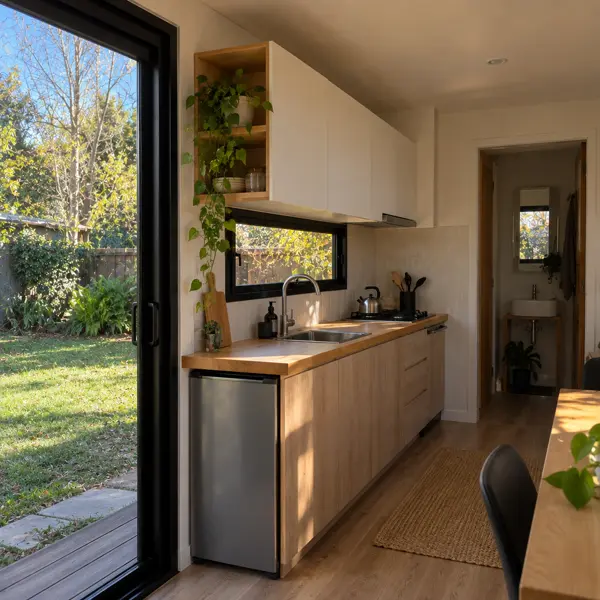 Ilustración: Tiny house de 15 m², cocina