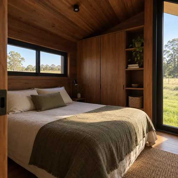 Ilustración: Tiny house en la Costa de Oro, dormitorio