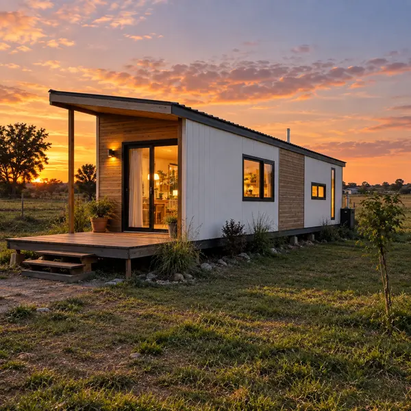 Ilustración: Tiny house en Flores, al atardecer