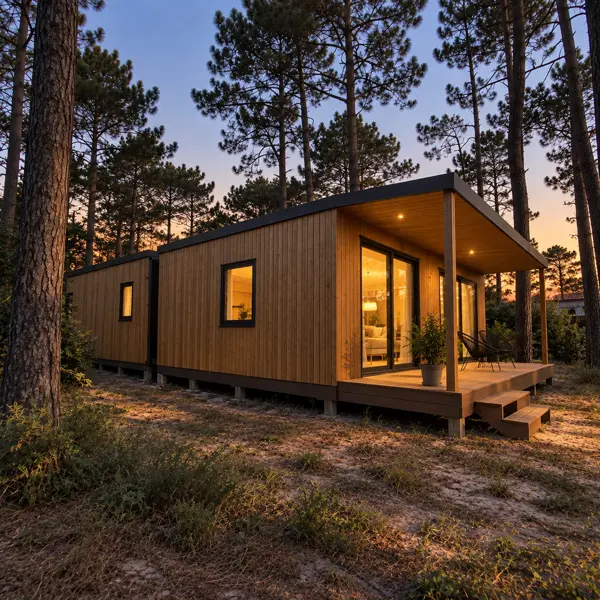 Ilustración: Tiny house para vivir en Uruguay, al atardecer