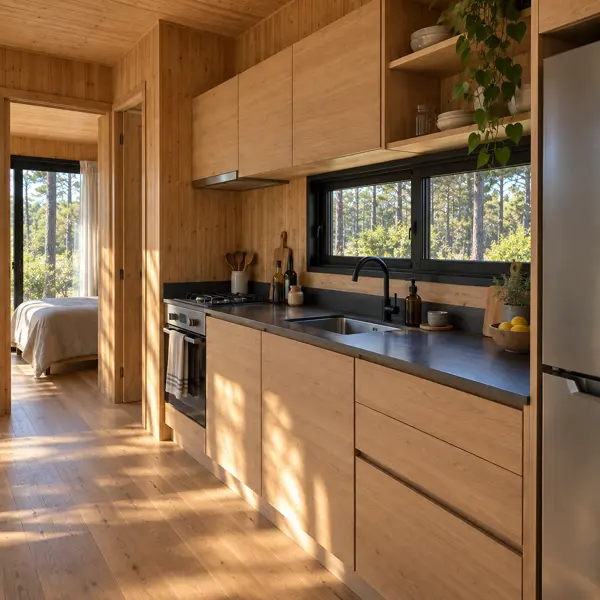Ilustración: Tiny house para vivir en Uruguay, cocina