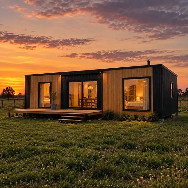 Ilustración: Tiny house en Durazno, al atardecer
