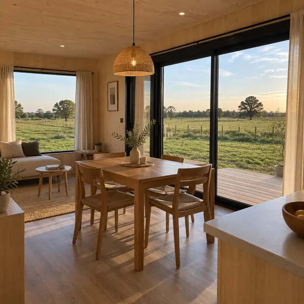 Ilustración: Tiny house en Durazno, estar-comedor