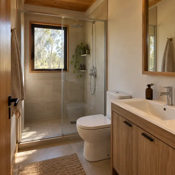 Ilustración: Tiny house de 50 m², baño