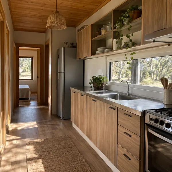 Ilustración: Tiny house de 50 m², cocina
