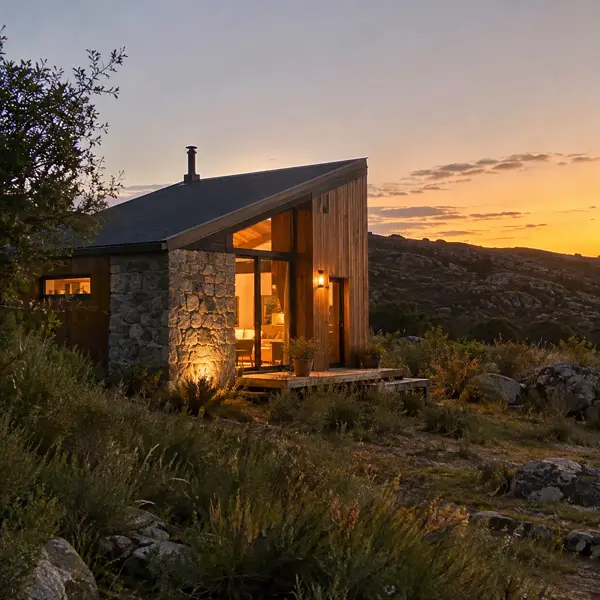 Ilustración: Tiny house en Lavalleja, al atardecer